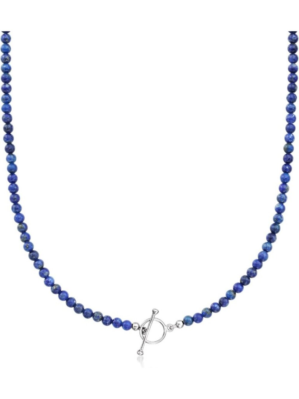 Lapis Bead Charm-Compatible Toggle Necklace in Sterling Silver, 4mm Beads